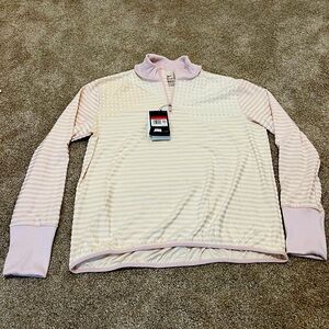 NWT - Nike Golf 1/4 Zip Top. White and pink stripes. Lightweight. Size Large.